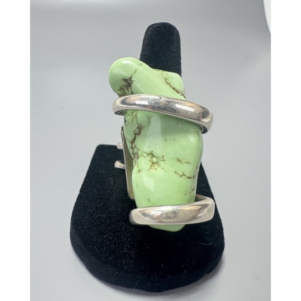 Sterling Silver Turquoise Adjustable Modernist Statement Ring 35.8g Artisan